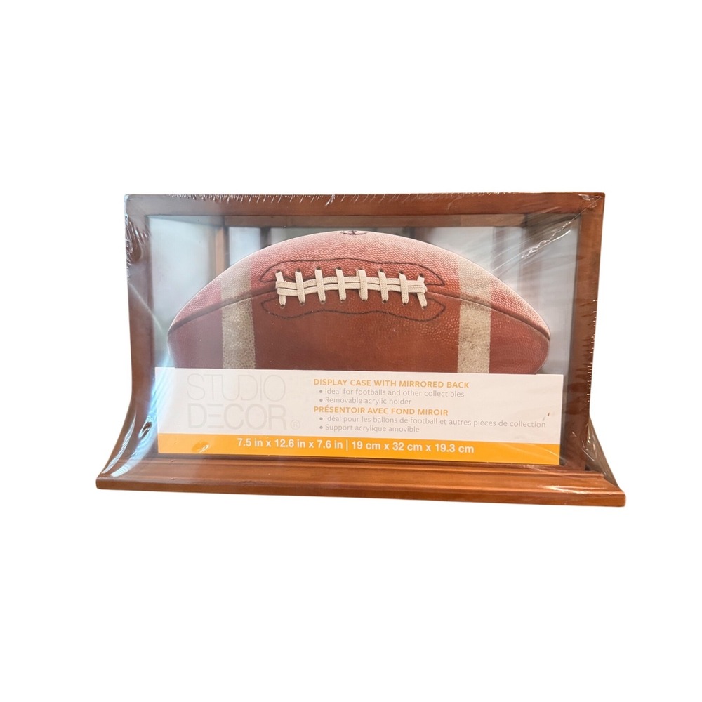Studio Decor Football Display Case Mirrored Back Wood Frame 89054 New